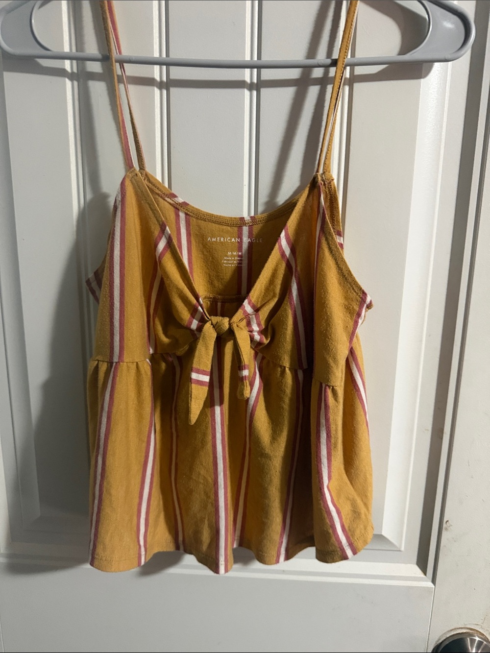 American Eagle Outfitters Mustard Striped Tie-Front Cami